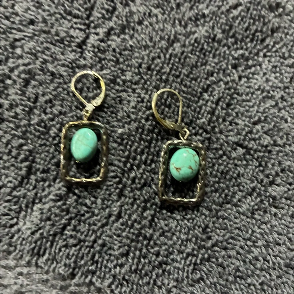 Turquoise Stone Dangle Earrings - Women Jewelry - Picture 2 of 2